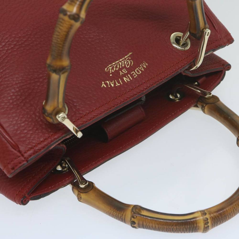 GUCCI Bamboo Hand Bag Leather Red 336032 Auth ep2891 - Picture 6 of 16